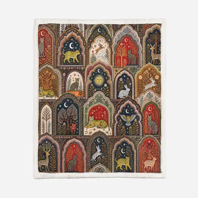 Gothic Arch Window Owl Blanket featuring mystical animal panels