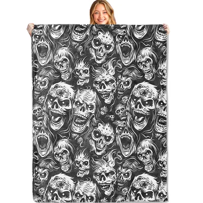 Gothic Skull Pattern Blanket: Dark Horror Art for Your Home