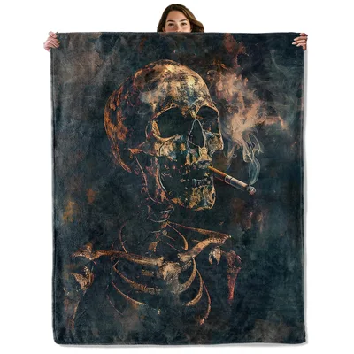 Smoking Skeleton Portrait Blanket