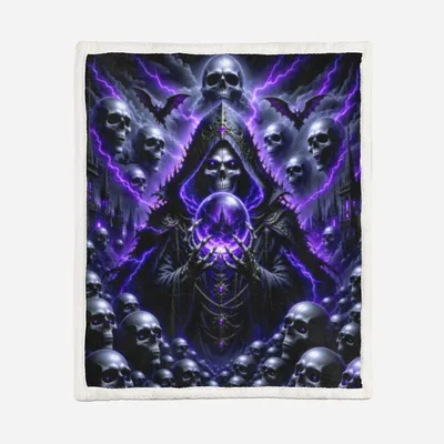 Hooded Crystal Skull Lightning Blanket Dark Fantasy Art