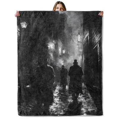 Foggy Gothic Street Mystery Blanket: A Dark Detective Scene