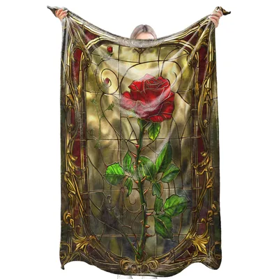 Stained Glass Red Rose Blanket Gothic Floral Window Design