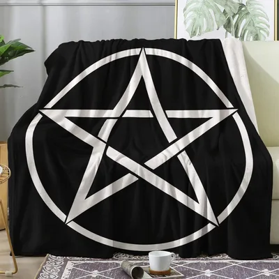 White Pentagram Circle Design Blanket for Gothic Interior