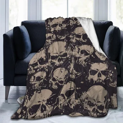 Grunge Skulls Pattern Blanket featuring a dense