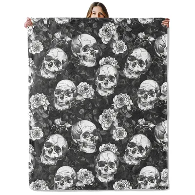 Skulls and Roses Gothic Blanket for Dark Aesthetic Lovers