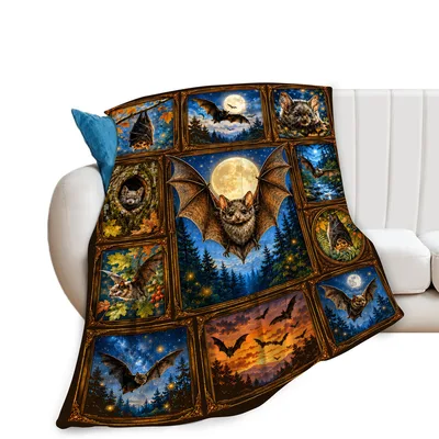 Gothic Bats and Moon Blanket: A Collage of Nocturnal Wildlife