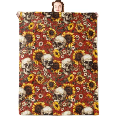 Skulls and Sunflowers Pattern Blanket: Gothic Floral Throw Design
