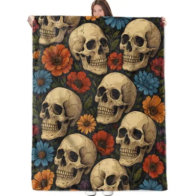 Floral Skull Pattern Blanket