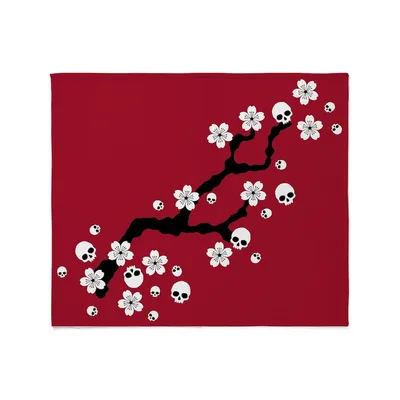 Skull Cherry Blanket: Gothic Cherry Blossom Skulls Design