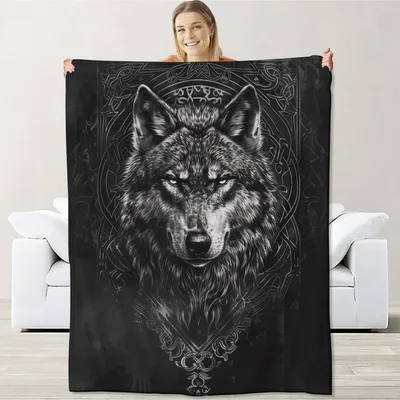 Gray Wolf Ornate Mandala Blanket: Gothic Wolf Art with Celtic Patterns