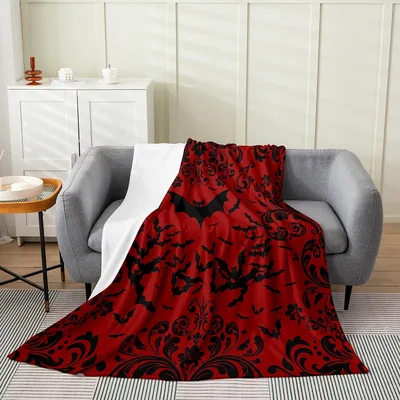 Gothic Bats Damask Pattern Blanket for Victorian Horror Lovers