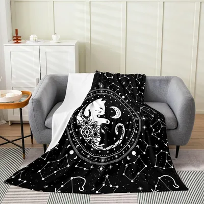 Gothic Star Sky Moon Blanket: Celestial Cat Constellation Design