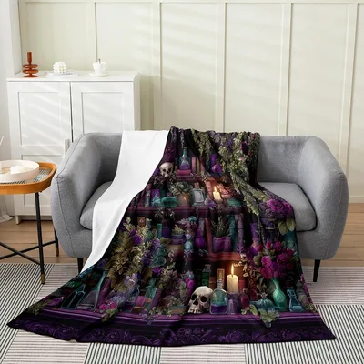 Gothic Skull Witchy Bookshelf Blanket for Dark Academia Lovers
