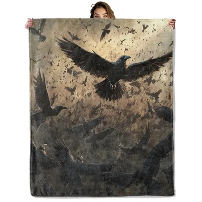 Ravens in Flight Gothic Blanket: Dark Flock Art for Cozy Spaces
