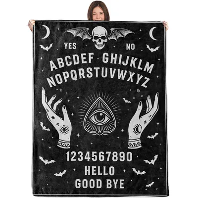 Ouija Board Skull Bats Blanket: Gothic Spirit Board Design