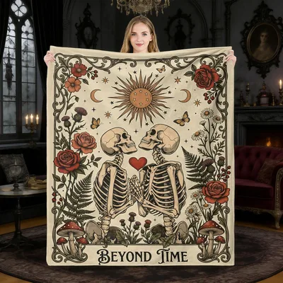 Skeleton and Rose Beyond Blanket: Gothic Romance Design