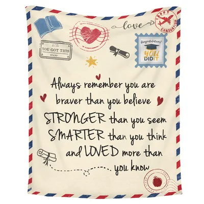 Graduation Letter Blanket: Braver Stronger Smarter Loved Design