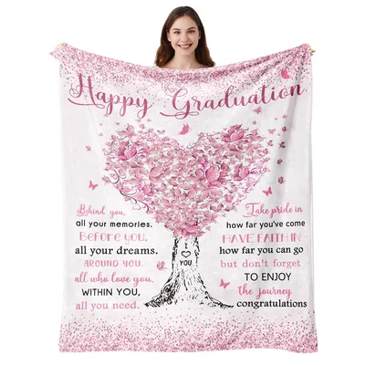Happy Graduation Pink Butterfly Blanket