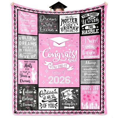 Graduation Cap Pink Blanket