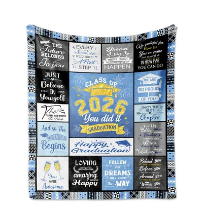 Blue Grad Wisdom Quilt Blanket Class of 2026 Celebration