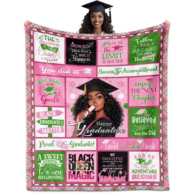 Black Girl Graduation Blanket featuring a graduate in a cap