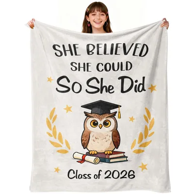 Graduation Owl Books Blanket for the Class of 2026