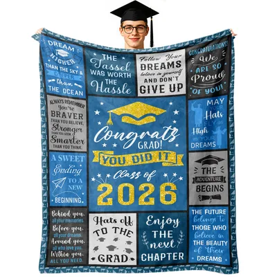Blue Gold Grad Wisdom Blanket for Class of 2026 Celebrations