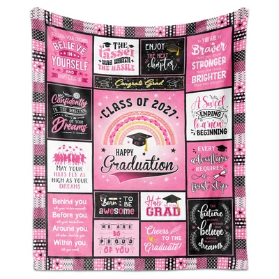 Graduation Class 2027 Blanket: A Pink Patchwork of Encouragement