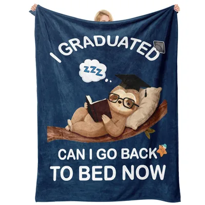 Sleepy Sloth Graduate Navy Blanket features a tired scholar