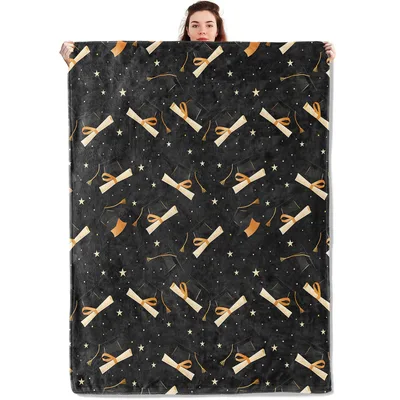 Graduation Diploma Pattern Blanket featuring scattered caps
