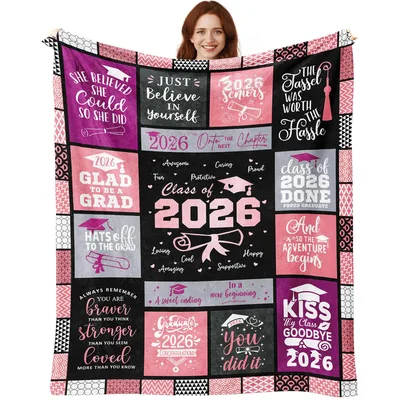 Class of 2026 Graduation Pink Patchwork Blanket Celebrate Your Degree
