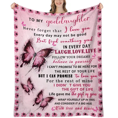 To My Goddaughter Never Blanket featuring pink butterflies