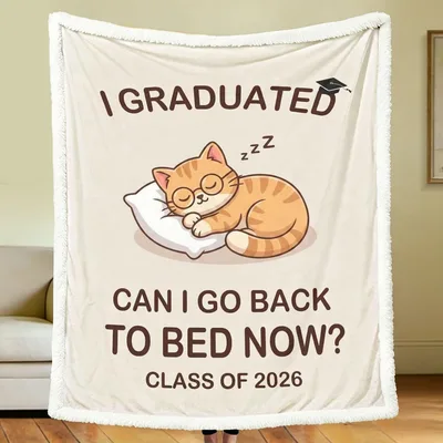 Graduated Cat Class Blanket: Sleepy Tabby for 2026 Graduates
