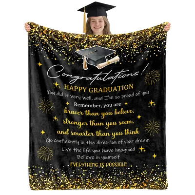 Congratulations Happy Graduation Blanket featuring gold confetti