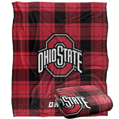 Red Plaid Collegiate Spirit Blanket Ohio State Logo Design