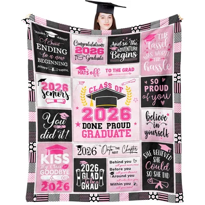 Class of 2026 Graduate Blanket: Pink Patchwork Celebration for Seniors