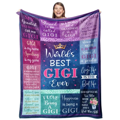 Best Gigi Ever Blanket featuring colorful typography blocks