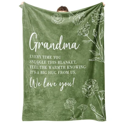 Grandma We Love You Blanket with Floral Sentiment and Warm Message