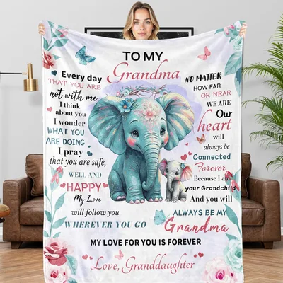 Grandma Elephant Blanket featuring a heartfelt poem from a grandchild