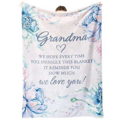 Love You Grandma Blanket with Floral Watercolor Design