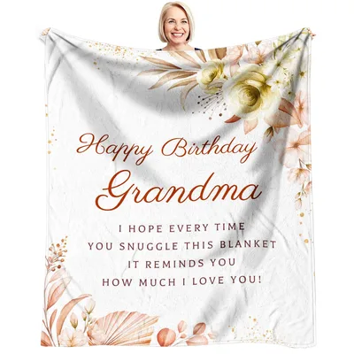 Birthday Gift Grandma Blanket with Floral Design and Love Message