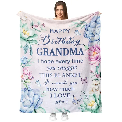 Floral Grandma Birthday Blanket featuring watercolor peonies