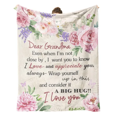 Grandma Letter Blanket features a floral design