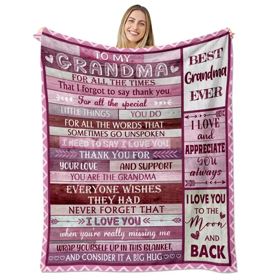 To My Grandma Thank Blanket features a sentimental message