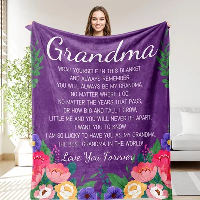 Grandma Poem Floral Blanket features a touching verse