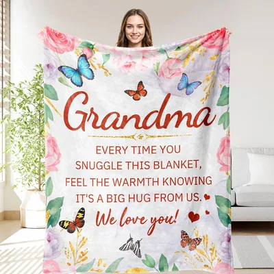 Grandma Floral Butterflies Blanket: A Big Hug from Us Design