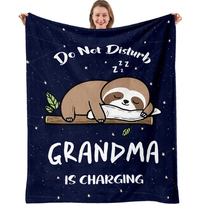 Sloth Grandma Sleeping Blanket features a napping sloth