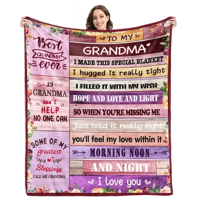 Grandma Love Letter Blanket features a rustic wood plank