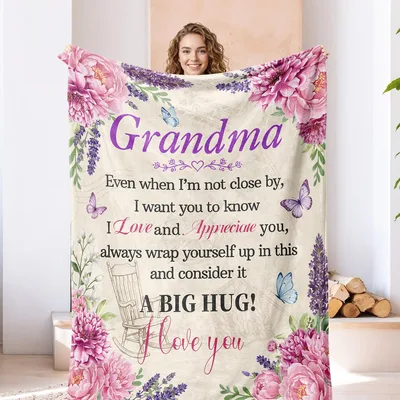 Grandma Floral Letter Blanket: A Big Hug with Peonies and Butterflies