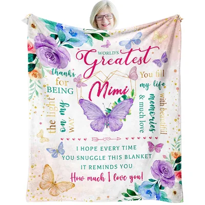 Grandma Butterfly Floral Blanket Celebrating World's Greatest Mimi